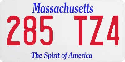 MA license plate 285TZ4