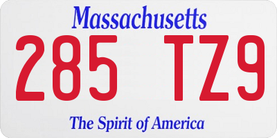MA license plate 285TZ9