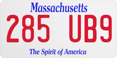MA license plate 285UB9