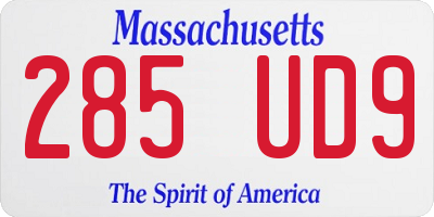 MA license plate 285UD9
