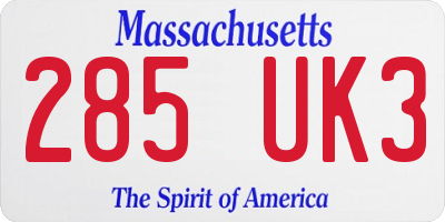 MA license plate 285UK3