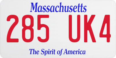 MA license plate 285UK4
