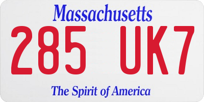 MA license plate 285UK7