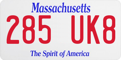 MA license plate 285UK8