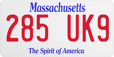 MA license plate 285UK9