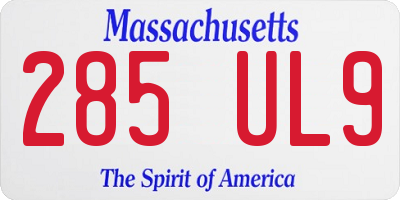 MA license plate 285UL9