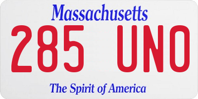 MA license plate 285UN0