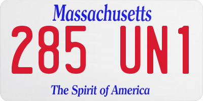 MA license plate 285UN1