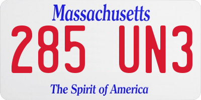 MA license plate 285UN3