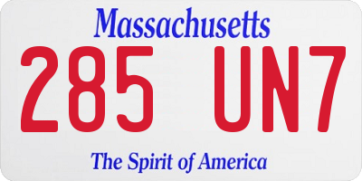 MA license plate 285UN7