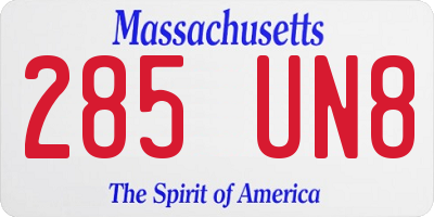 MA license plate 285UN8