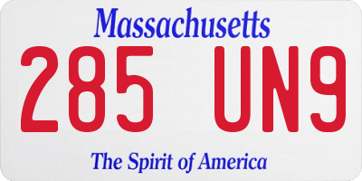 MA license plate 285UN9