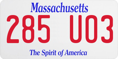 MA license plate 285UO3