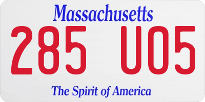 MA license plate 285UO5