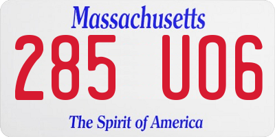 MA license plate 285UO6