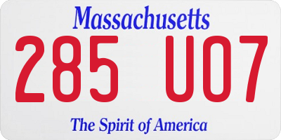 MA license plate 285UO7