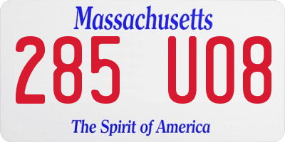 MA license plate 285UO8
