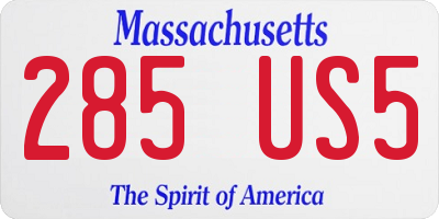 MA license plate 285US5