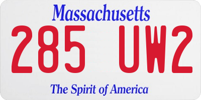 MA license plate 285UW2