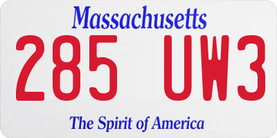 MA license plate 285UW3