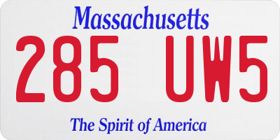 MA license plate 285UW5