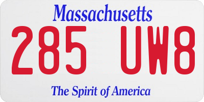 MA license plate 285UW8
