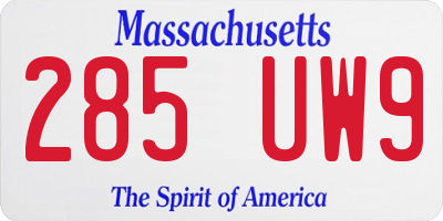 MA license plate 285UW9