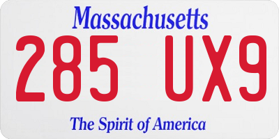 MA license plate 285UX9