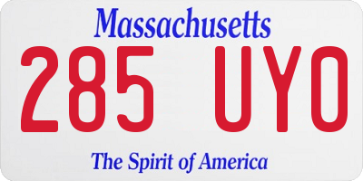 MA license plate 285UY0