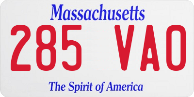 MA license plate 285VA0