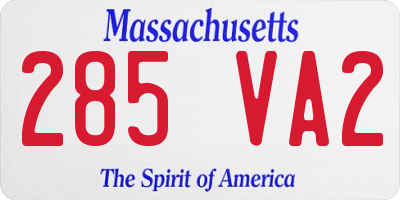 MA license plate 285VA2