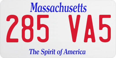 MA license plate 285VA5