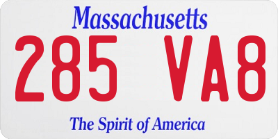 MA license plate 285VA8