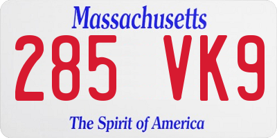 MA license plate 285VK9