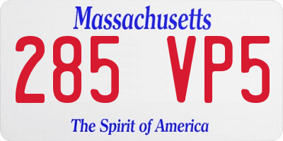 MA license plate 285VP5