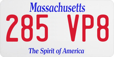 MA license plate 285VP8