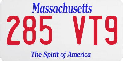 MA license plate 285VT9