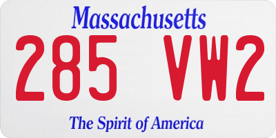 MA license plate 285VW2
