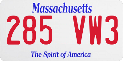 MA license plate 285VW3