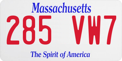 MA license plate 285VW7