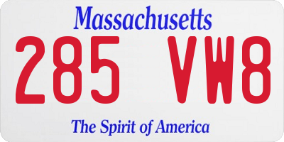 MA license plate 285VW8