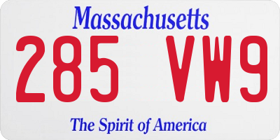 MA license plate 285VW9
