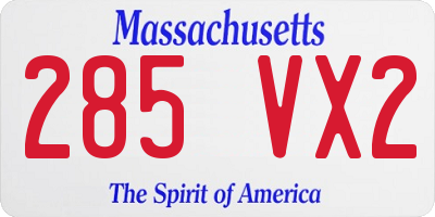 MA license plate 285VX2