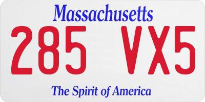 MA license plate 285VX5