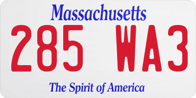 MA license plate 285WA3