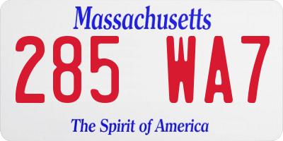 MA license plate 285WA7