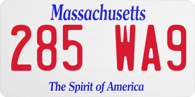 MA license plate 285WA9