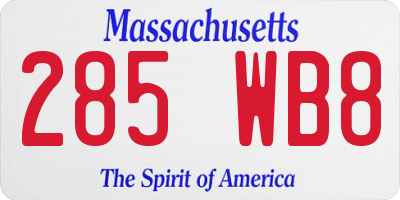 MA license plate 285WB8