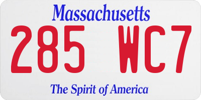 MA license plate 285WC7
