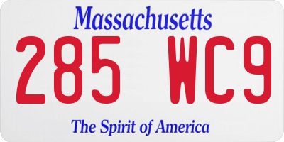 MA license plate 285WC9